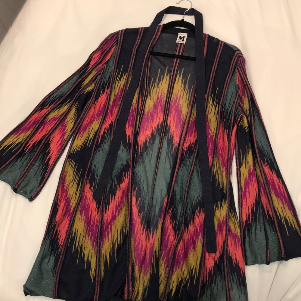 Missoni Sheer Belted Multi Color Ikat Cardigan,M/8